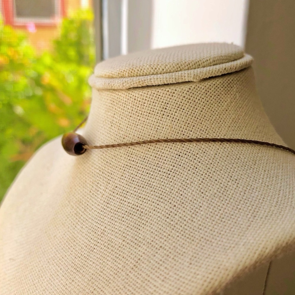Dainty Wooden Oval Bead (Khaki Moss) Pendant Necklace/Choker - Picture 3 of 4
